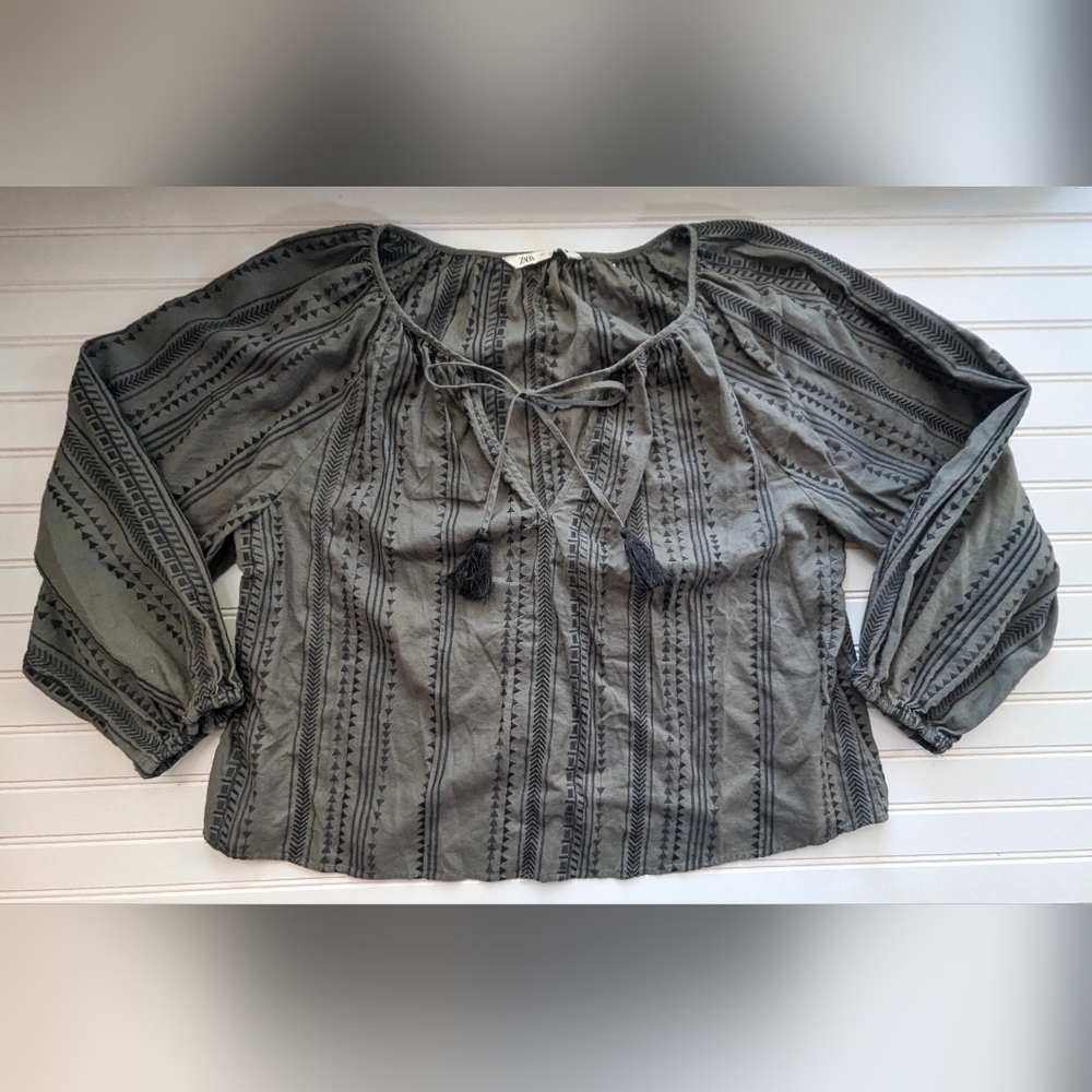 Zara Gray Patterned Blouse - image 1